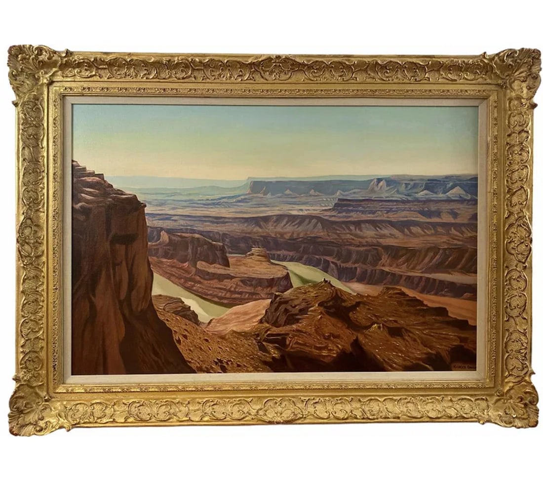 Dead Horse Point State Park by Maurice Green: Frame Size : 44 in L x 32 in H - Painting: 35 in L x 23 in H *** Dead horse point by Morris GreenOil on canvas by famous Albuquerque artist Maurice Green who lived and worked in Albuquerque until he