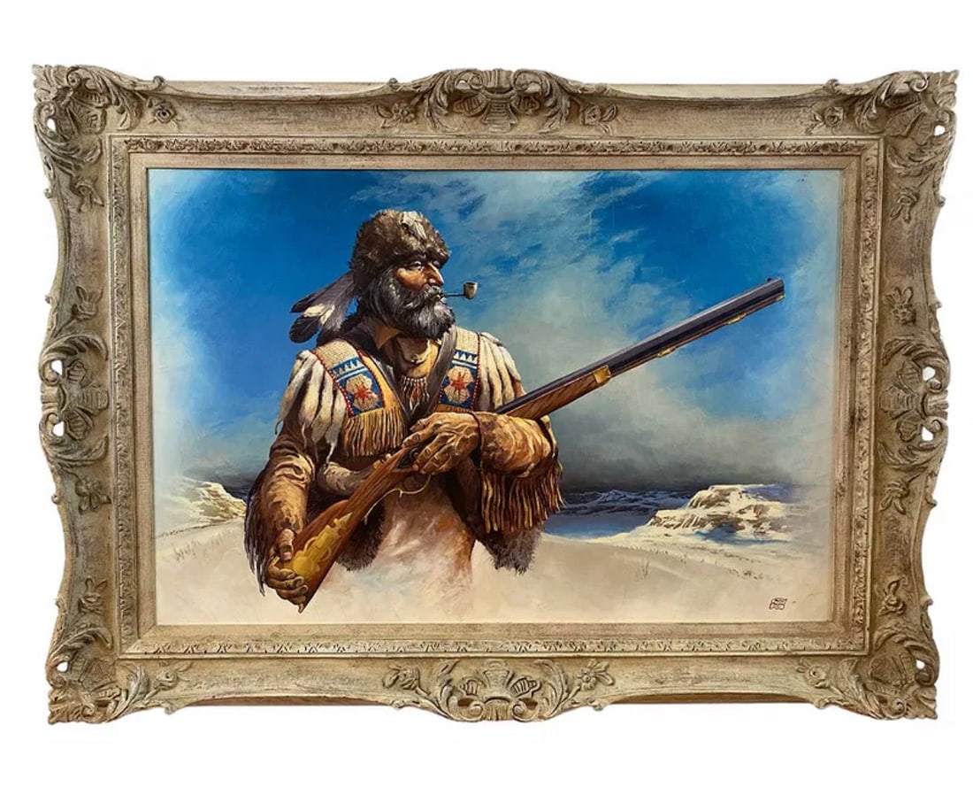 Hunter Oil on Cavas by Hector Morales: Frame: 44x 32 in -Painting 35 1/2 x 23 1/2 in -About HectorHector Moralesspecializes in southwestern art, and has been painting for almost fifty years. His specialities include oil and acrylic paintin