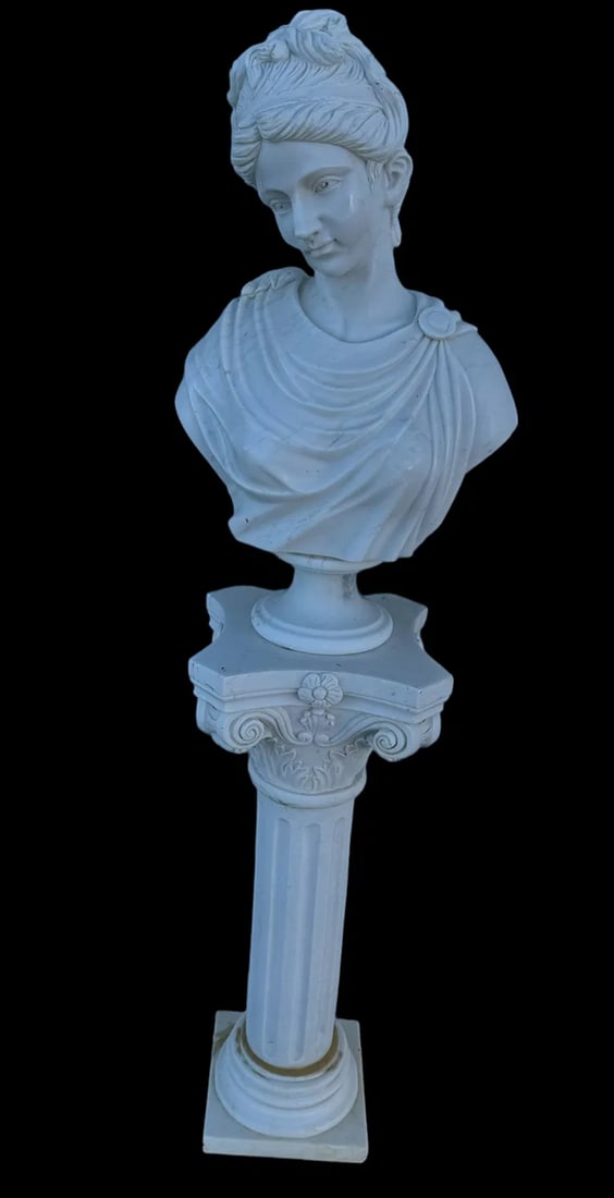 Goddess Marble Bust and Pedestal: Size: 60 in tall