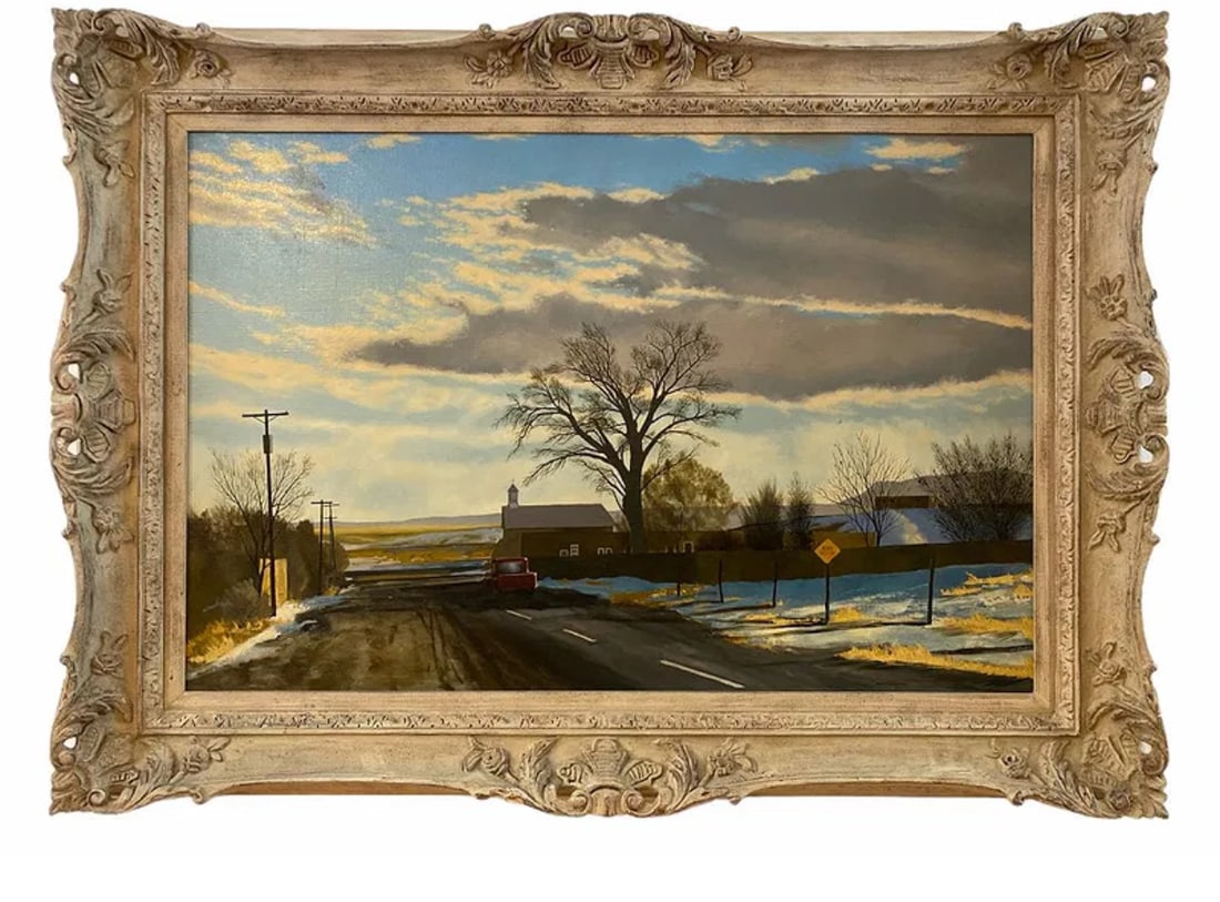 1971 Oil on Panel Water Color by Walt Johnston: Frame: 44 in x 32 in H - Painting: 35 1/2 x 23 1/2 in H ***** Walt Johnston ( 1932-2018) was a contemporary realist. He looked at everything in the most modern way, saw the underlying abstract form, t