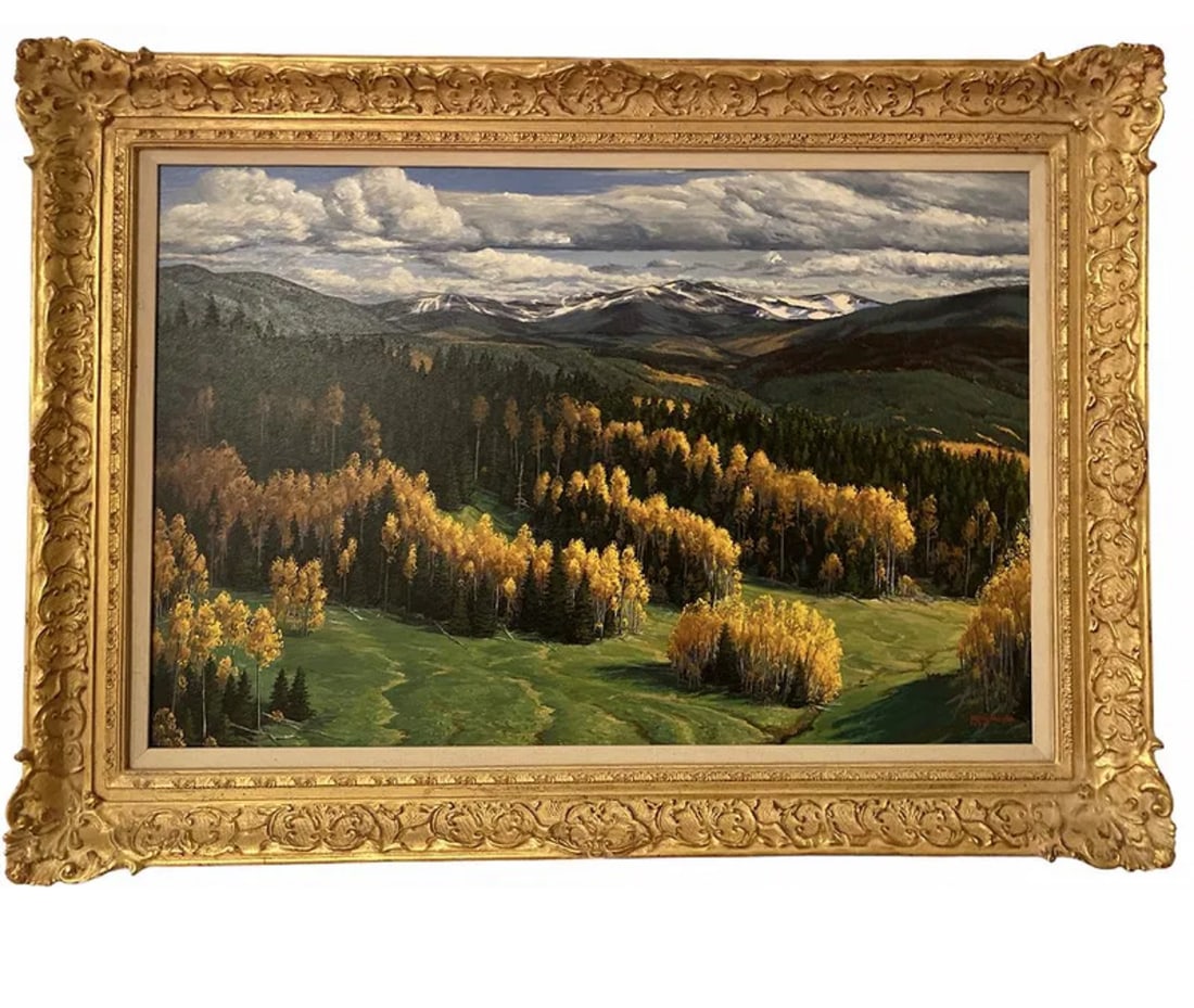 Impressive Landscape Oil on Canvas by Hector Morales: Frame: 43 in L x 32 in H - Painting: 35 1/2 x 23 1/2 in H - About HectorHector Moralesspecializes in southwestern art, and has been painting for almost fifty years. His specialities include oil and ac