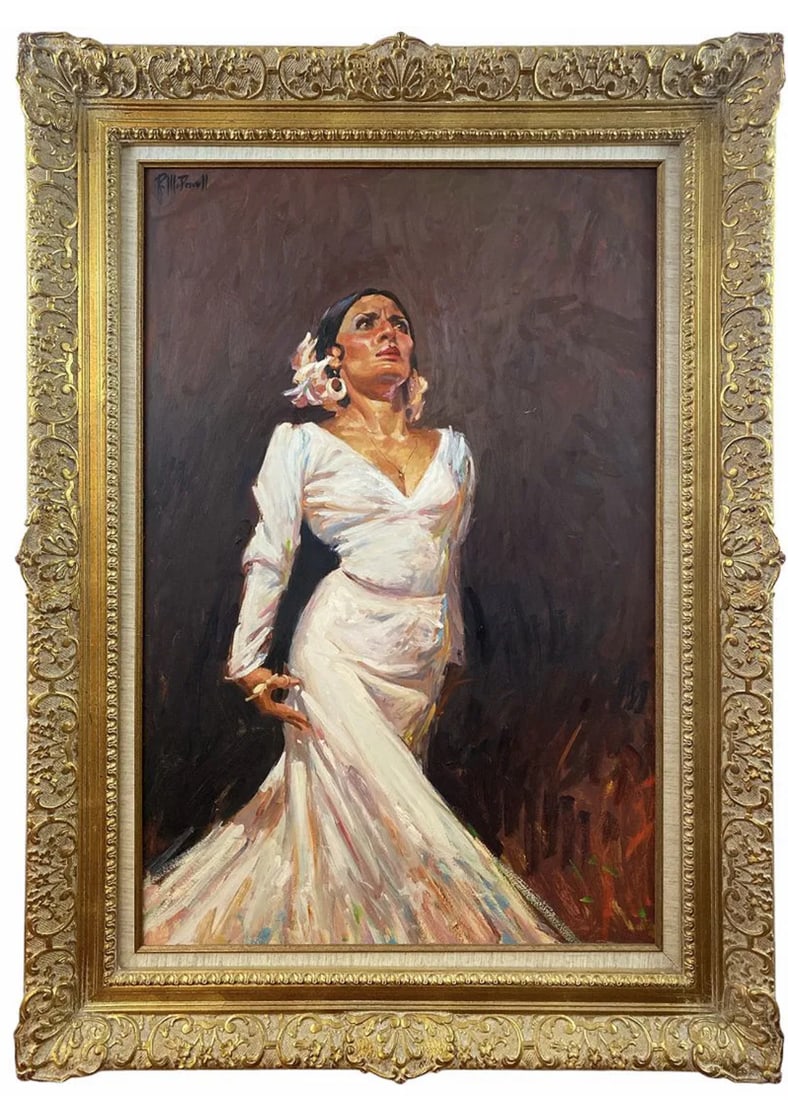 Flamenco Dancer Oil Painting by Dowell: Frame: 45 in H x 33 in L