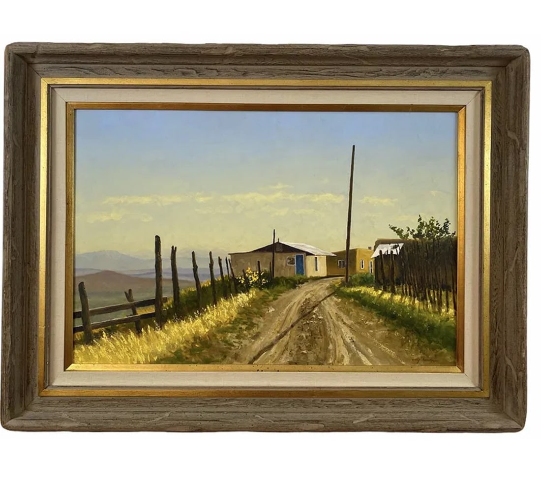 Landscape Oil on Panel Painting by Walt Johnston: Frame: 39 in L x 29 in H - Painting : 29 x 19 in H *****Walt Johnston ( 1932-2018) was a contemporary realist. He looked at everything in the most modern way, saw the underlying abstract form, then br