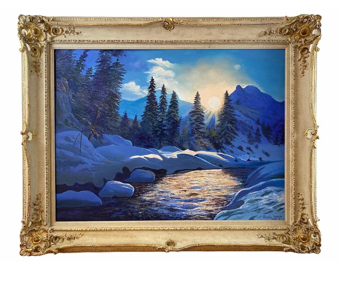 1994 The Sunrise in the Rockies by Maurice Green: Oil on Panel - Measurements: 51 in L x 41 in H - Painting: 39 in L x 29 in H **** by famous Albuquerque artist Maurice Green who lived and worked in Albuquerque until he passed in 2000. Its oil on Can