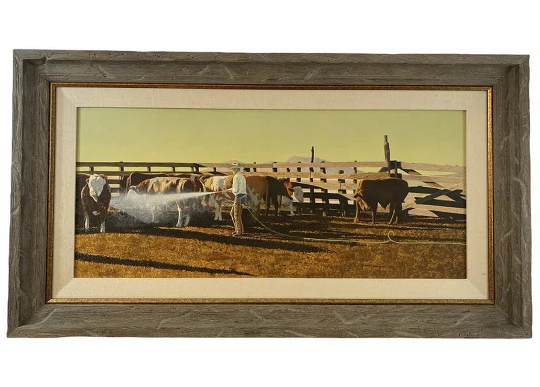 1991 Another Day Oil Painting by Walt Johnston: Frame: 45 x 25 in