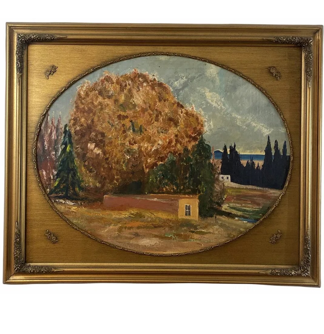 Adobe House 1961 - Oil Painting Signed: Frame: 29 H x 35 in L