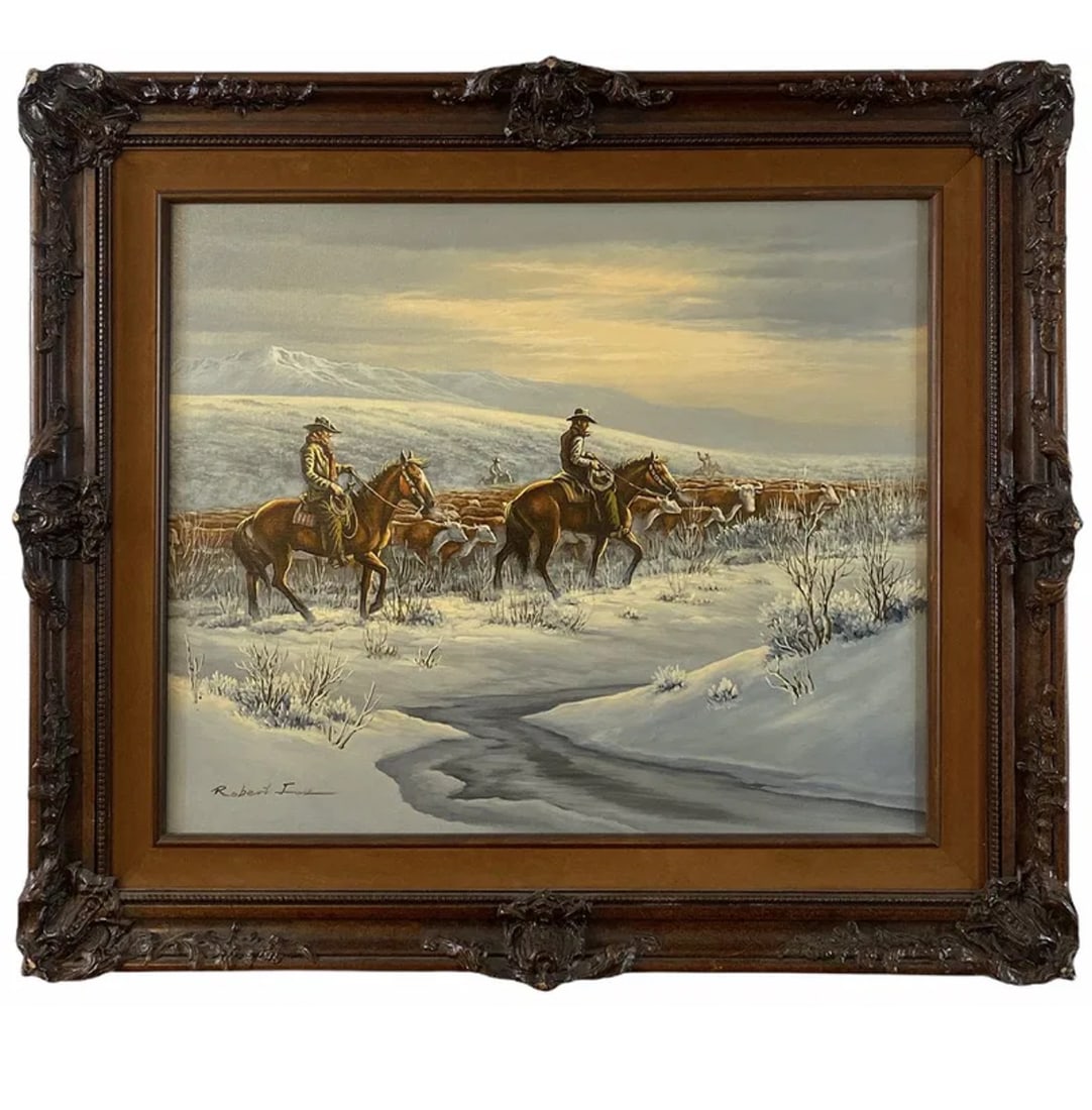 Western Oil Painting by Robert: Frame: 32 in L x 27 in H