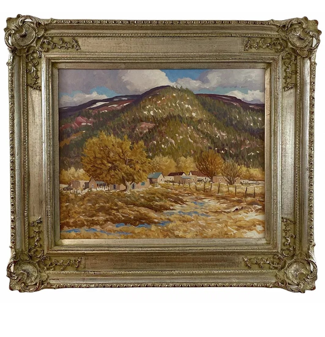 Toas Town Oil Painting by Ralph Leyba: Frame: 34 in L x 30 in H - Painting: 24 in L x 20 in H