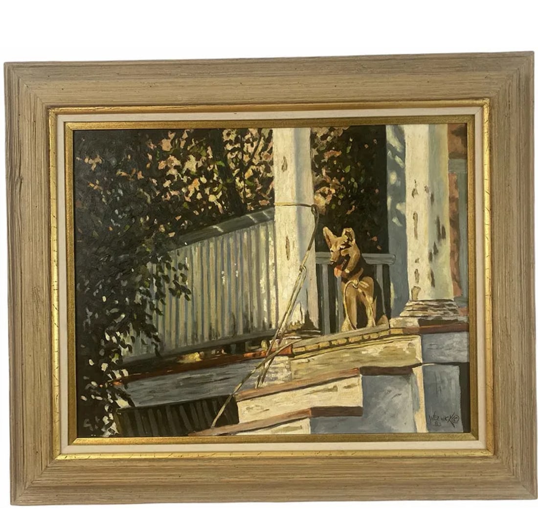 1995 German Shepard, my friend Oil Painting by Wezbick: Frame: 38 in L x 33 -
