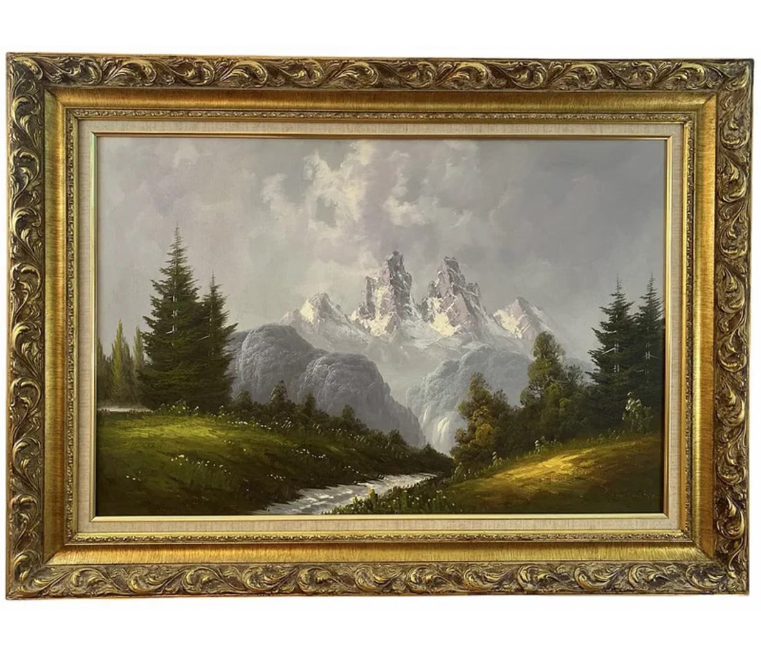 Landscape Cold Mountain Oil Landscape oil Painting: Frame: 45 in L x 32 in