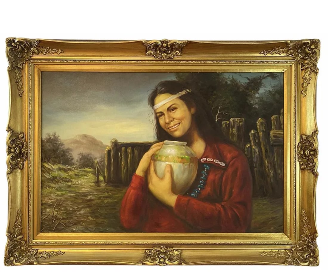Native Woman Oil Painting by Lee Young: 45 in x 33 in H