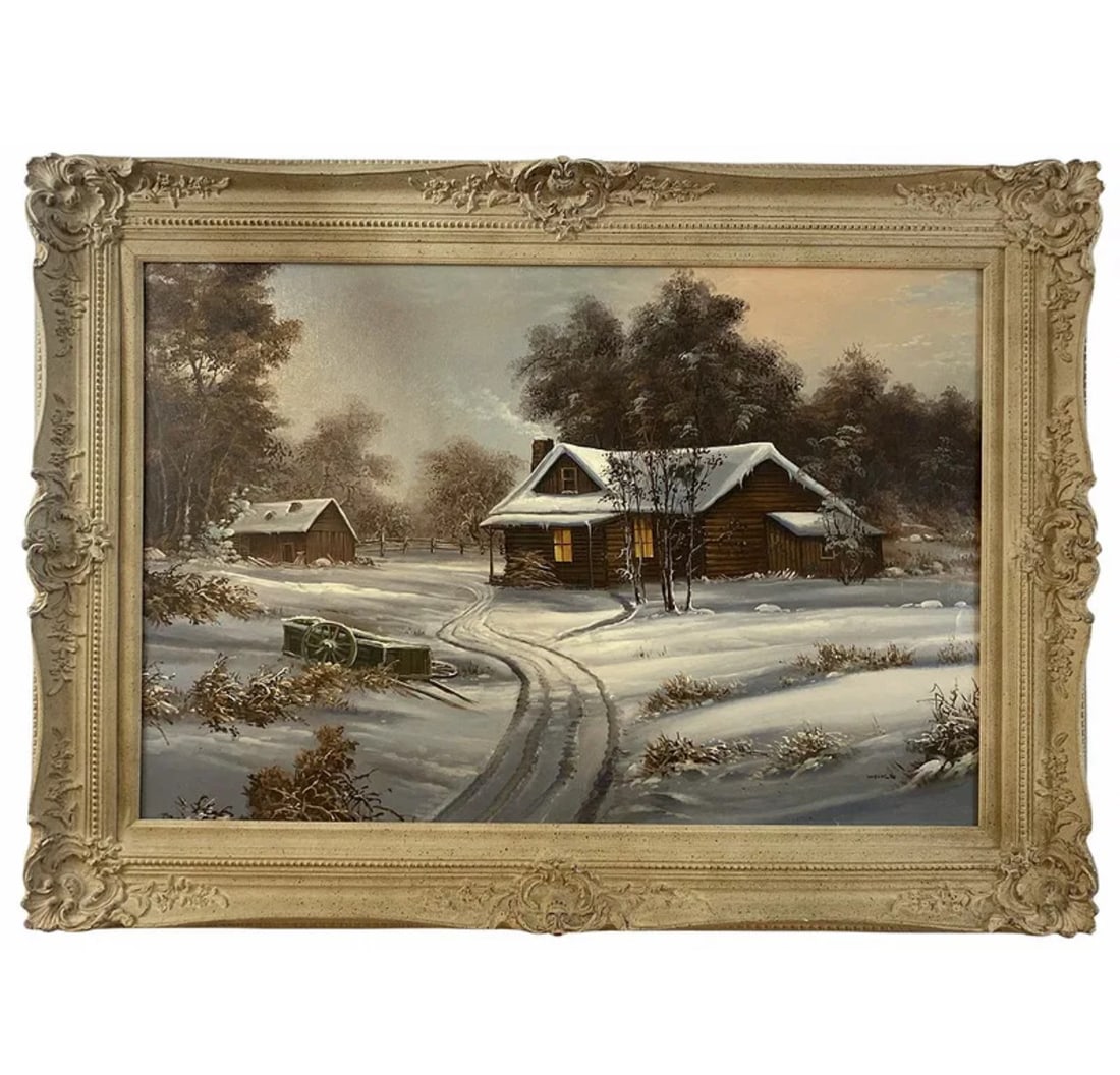Winter Landscape Cabin by Mike: Size: 44 in x 32 in