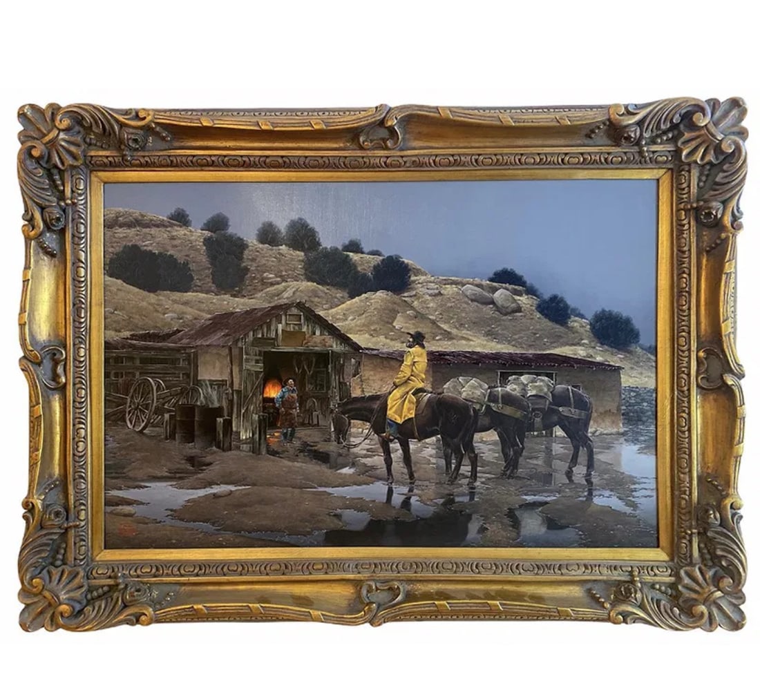 Western Shed Oil Painting By Hector Morales: Size:45 in x 33 in