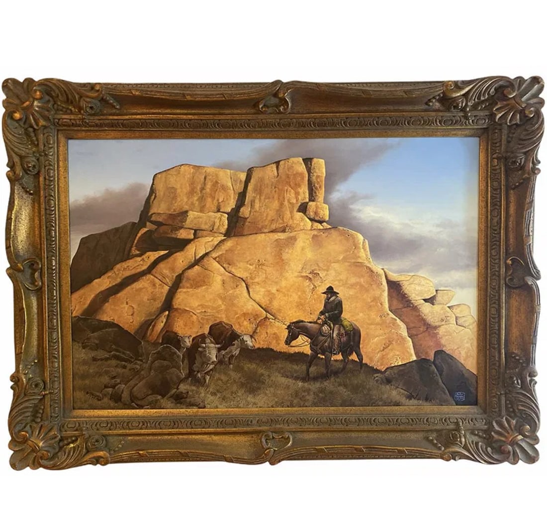 Mountain Rider Landscape Oil Painting by Hector Morales: Size: 45 in x 33 in