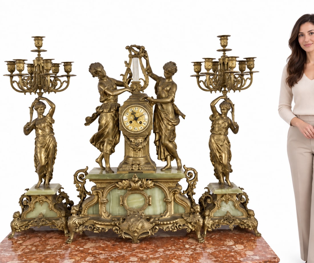 Extra Large French Style Clock and Candelabras Set: Aprox Height: 30” tall