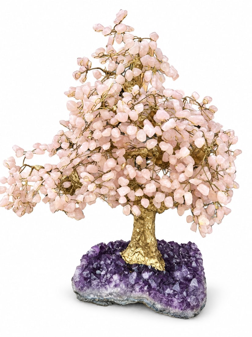 Amethyst & Rose Quartz Gemstone Tree with Amethyst base: Size: 25 in x 25 - Weight: 40 lbs