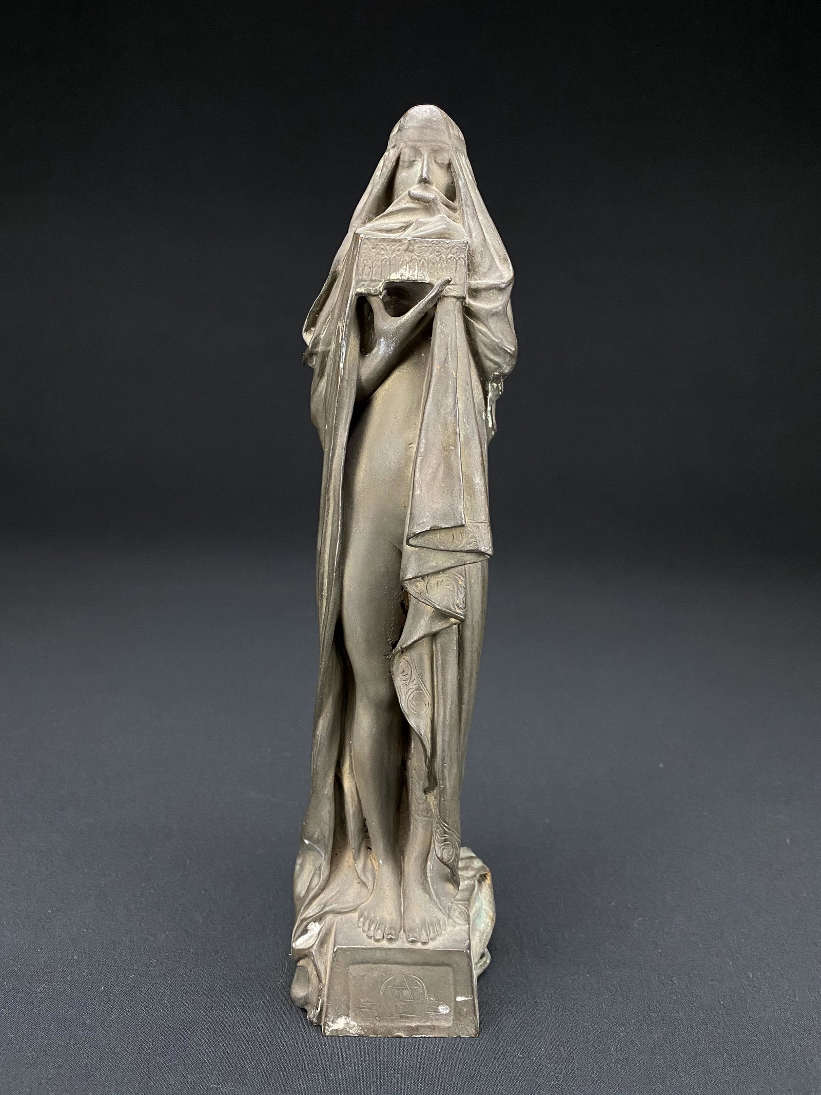 The Secret Bronze Sculpture by Pierre-Felix-Masseau: The Secret bronze sculpture of a lady by Pierre-Felix Fix-Masseau. It was cast by Siot Paris circa 1895. The bronze is signed and stamped with a foundry mark. The foundry mark is Siot Decauville Fonde