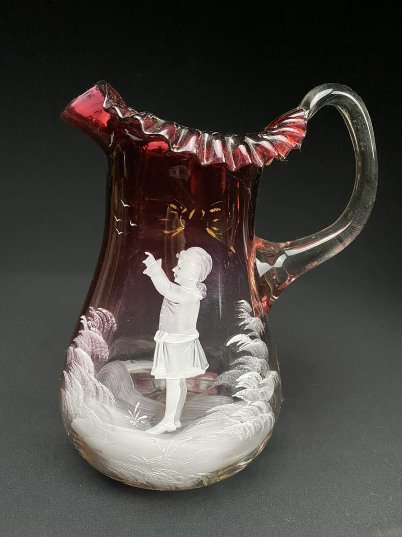 Mary Gregory Cranberry Glass Pitcher 1890: Mary Gregory Cranberry Glass Pitcher