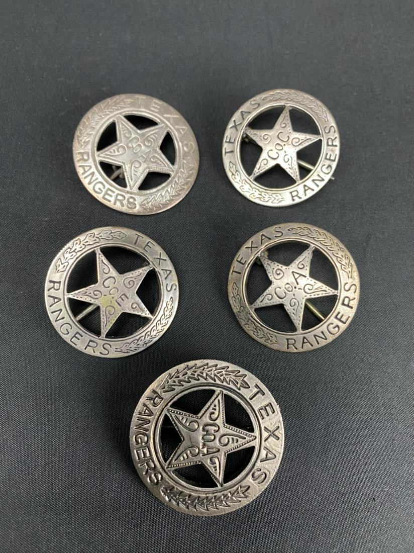 Lot of 5 Texas Badges Made From Coinage: Lot of 5 Texas Badges Made From Mexican coins. The coins have not been tested for sterling silver content.