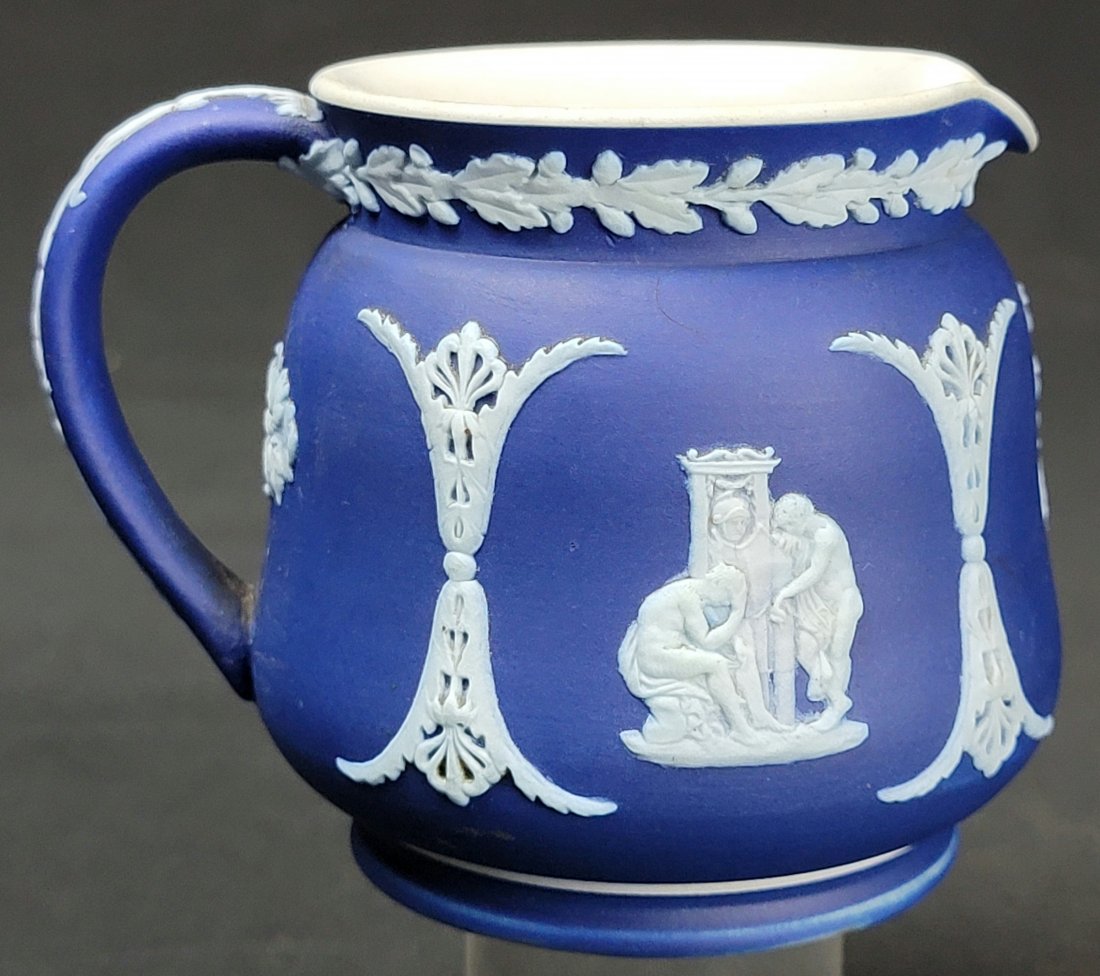 Antique Wedgwood Jasperware Portland Blue Creamer: Elegant blue, and white Tea Time accessory, circa late Victorian/early Edwardian.