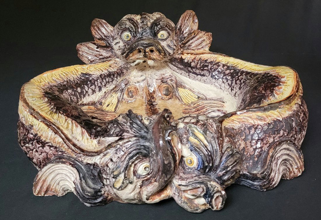 Italian  Glazed Ceramic Tray Encircled by Sea Monsters (1 of 7)