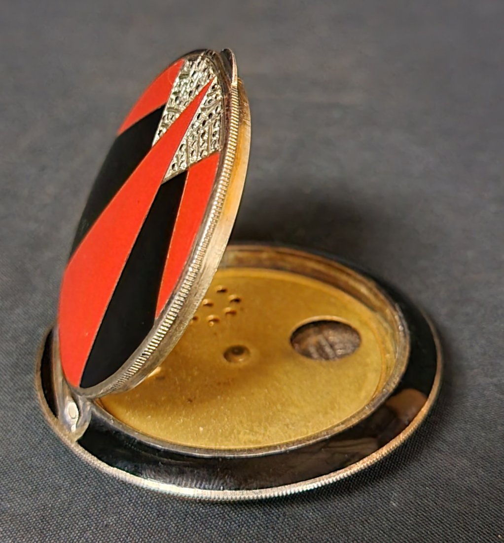 Guilloche Enamel Sterling Silver Compact: Art Deco design. Made in Austria