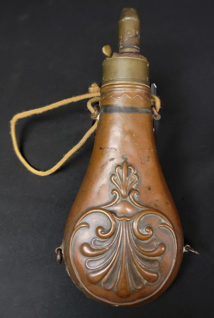 Victorian Black Powder Flask stamped G & J.W. Hawksley (1 of 5)