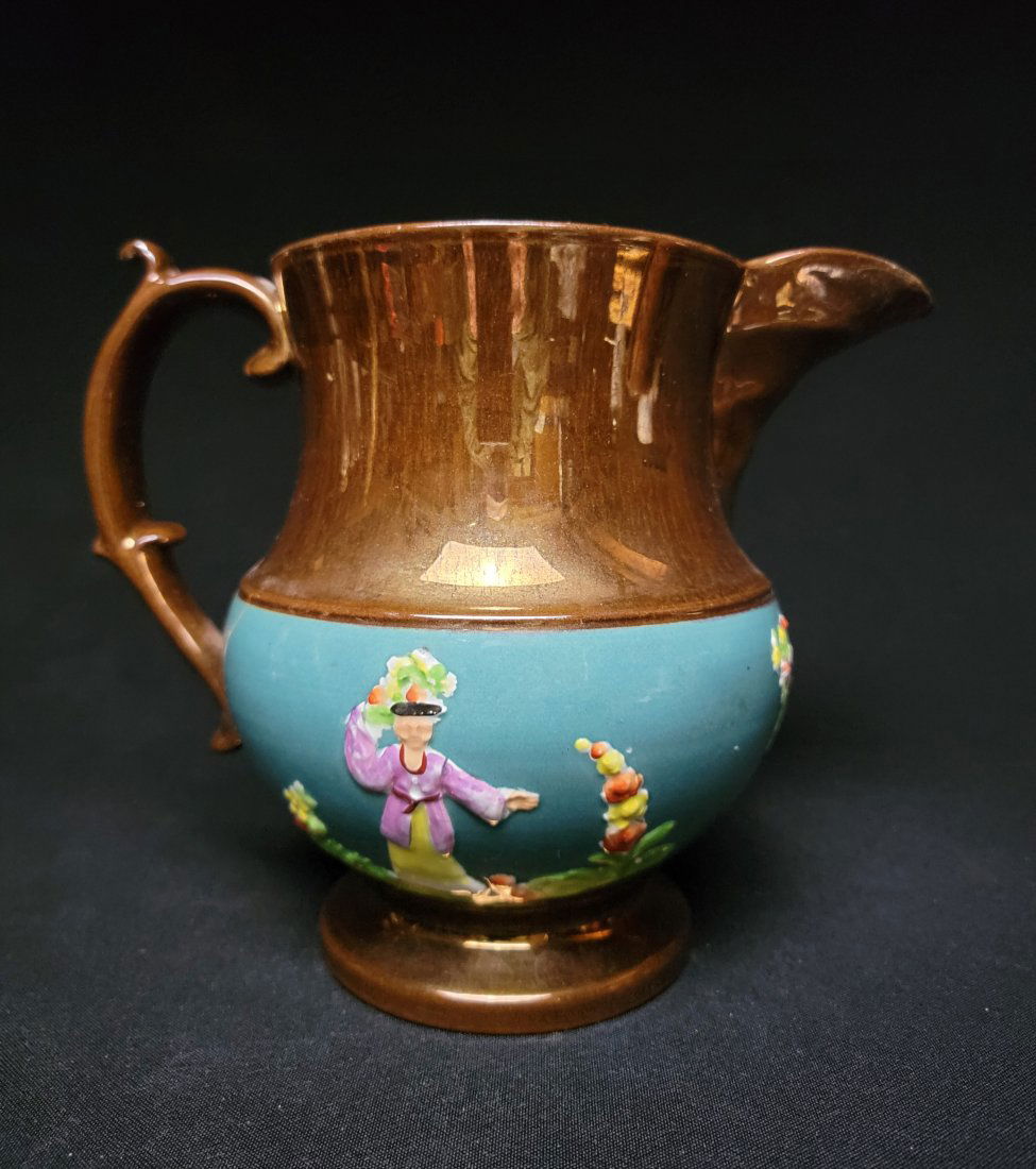 Antique Staffordshire Copper Luster Polychrome Pitcher (1 of 8)