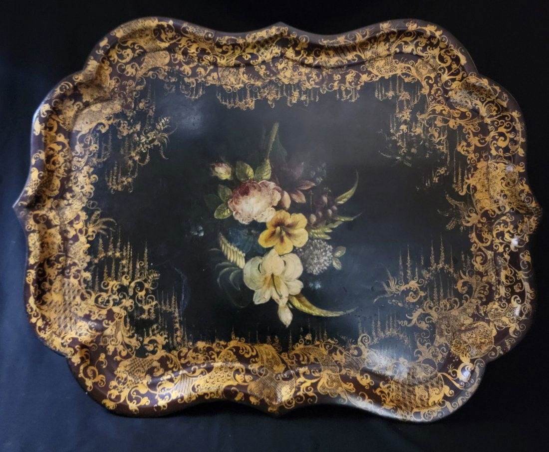 Victorian Ebonised Chinoiserie Floral Paper Mache (1 of 9)