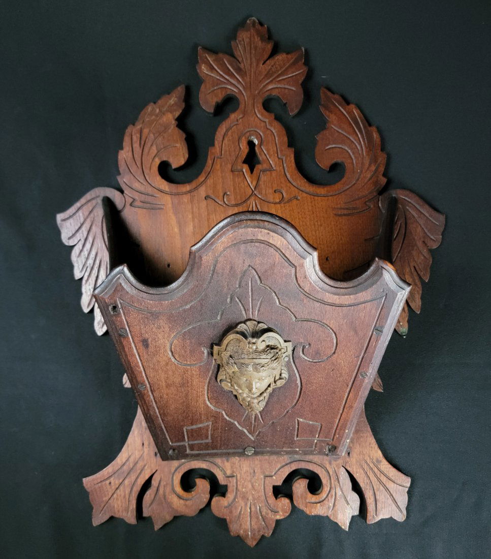 Ornate Victorian Hand Carved Wooden Wall Pocket (1 of 8)