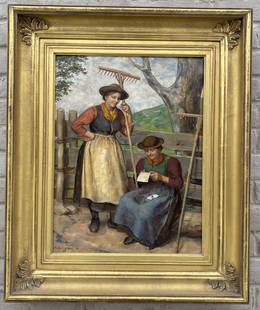 Franz Defregger (1835-1921) The Love Letter O/B: Franz Defregger (1835-1921) The Love Letter. The painting is signed in the lower left corner. The panel has a cradle and measures 15.4 inches wide by 18.7 inches tall. There is the trace of an old sig