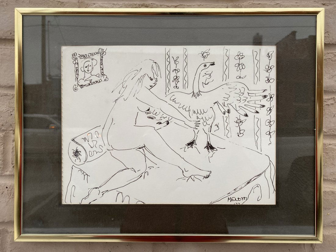 Menotti Ink drawing of Leda and the Swan 1977 (1 of 5)