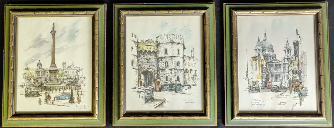 Jan Korthals Set of 3 Vintage Framed Prints of London Art 1965 (1 of 7)