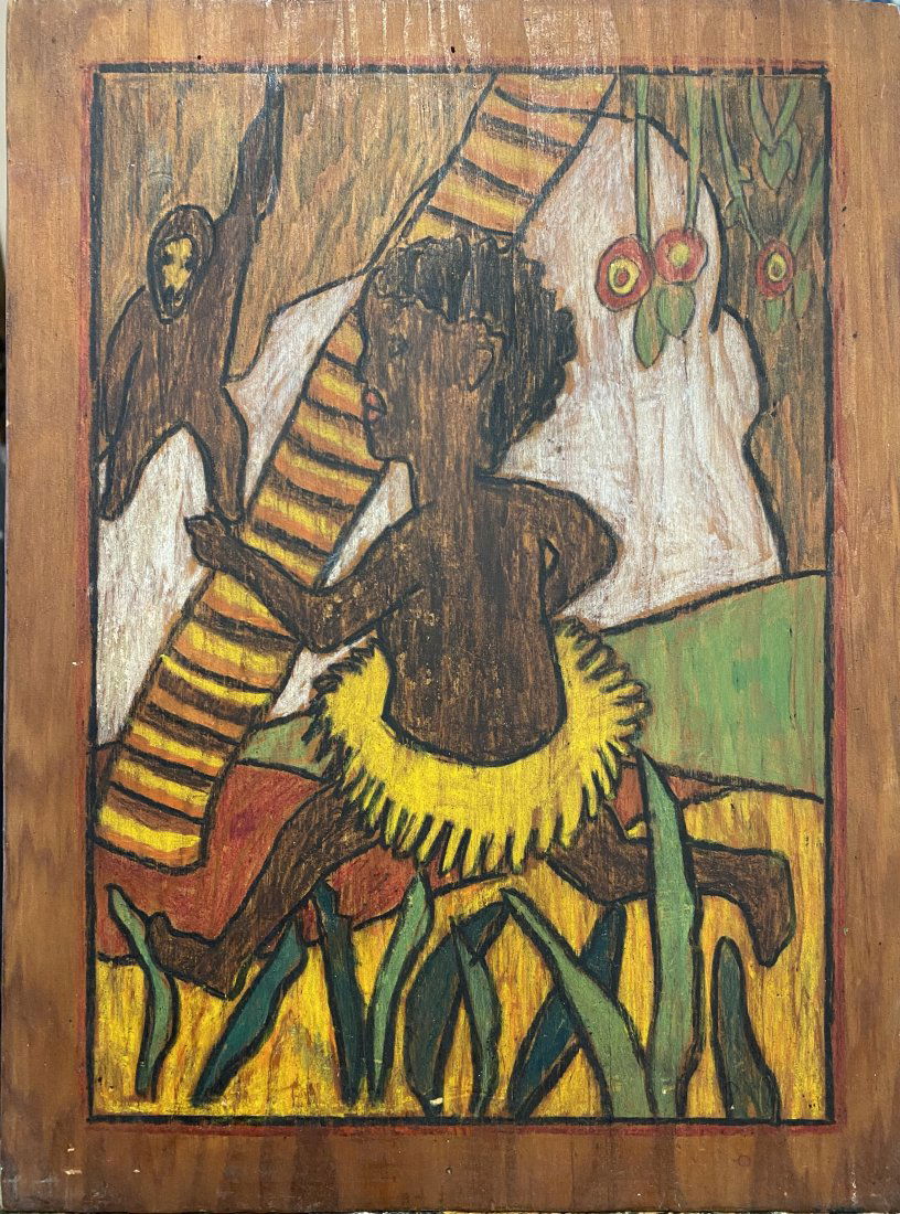 Oceanic Themed Crayon on Wood Panel (1 of 6)