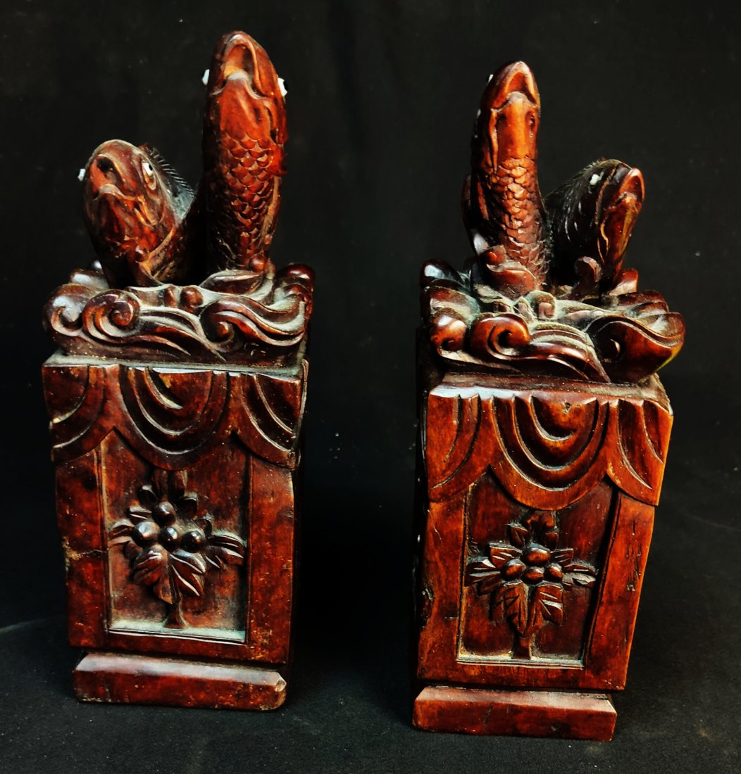 Antique Hand carved  Wooden Fish Bookends (1 of 7)