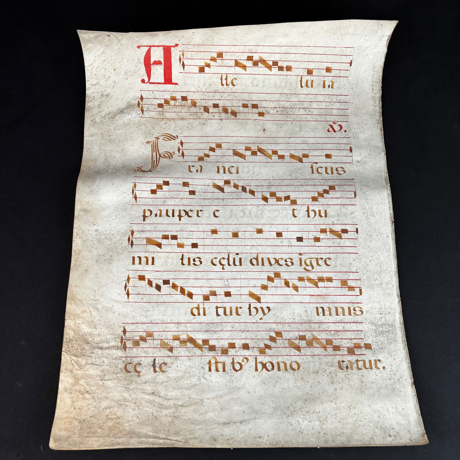 Antique Illuminated Manuscript Antiphonal Leaf on Vellum 2 Sidded (1 of 6)
