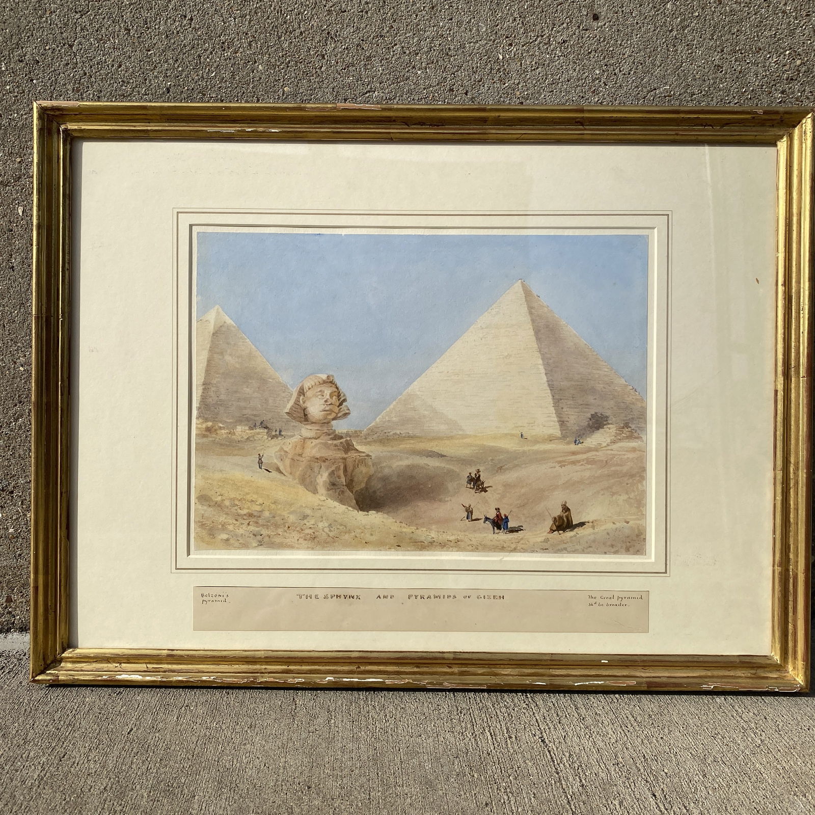 19th Century Watercolor of The Sphynx and Pyramids of gizeh Featuring Belzonis Pyramid in Gold Leaf (1 of 8)