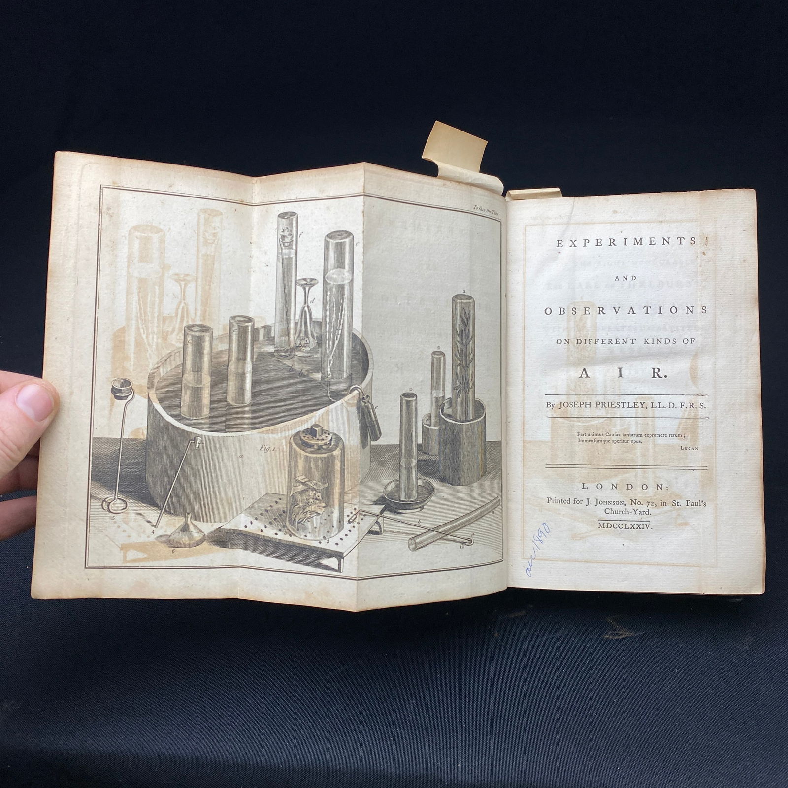 Rare Leather Book Experiments and Observations of Air Priestly: Rare antique book titled Experiments and Observations on Different Kinds of Air by Joseph Priestley. The books was in the collection of Sir Egerton Leigh. It was printed in 1774 for J. Johnson. Has fo