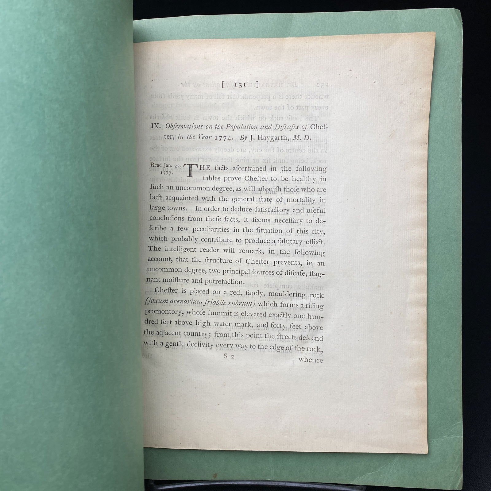 Antique Scientific Journal Dr. Haygarth's Observations on the Population and Diseases of Chester (1 of 5)