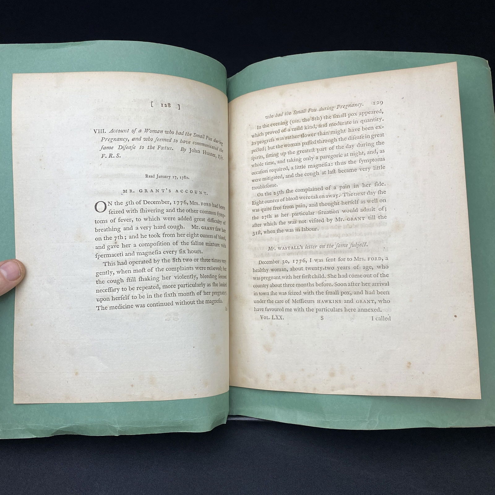 Antique Scientific Journal Mr. Hunters Account of a Woman who had the Small Pox during Pregnancy (1 of 4)