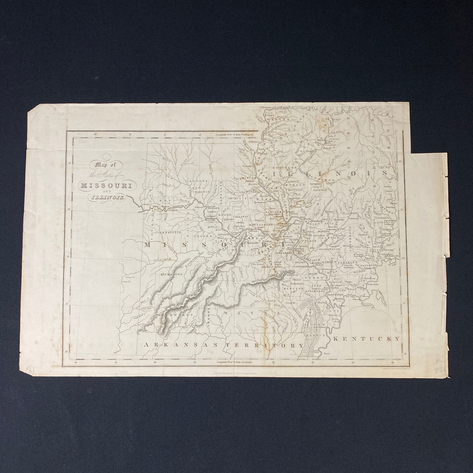 1832 L.T Hinton & Surupkin & Marshall Map of the states of Missouri and Illinois (1 of 6)