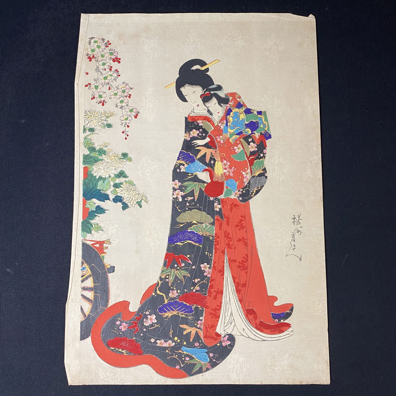 Toyohara Chikanobu Japanese Woodblock Flower Cart (1 of 6)