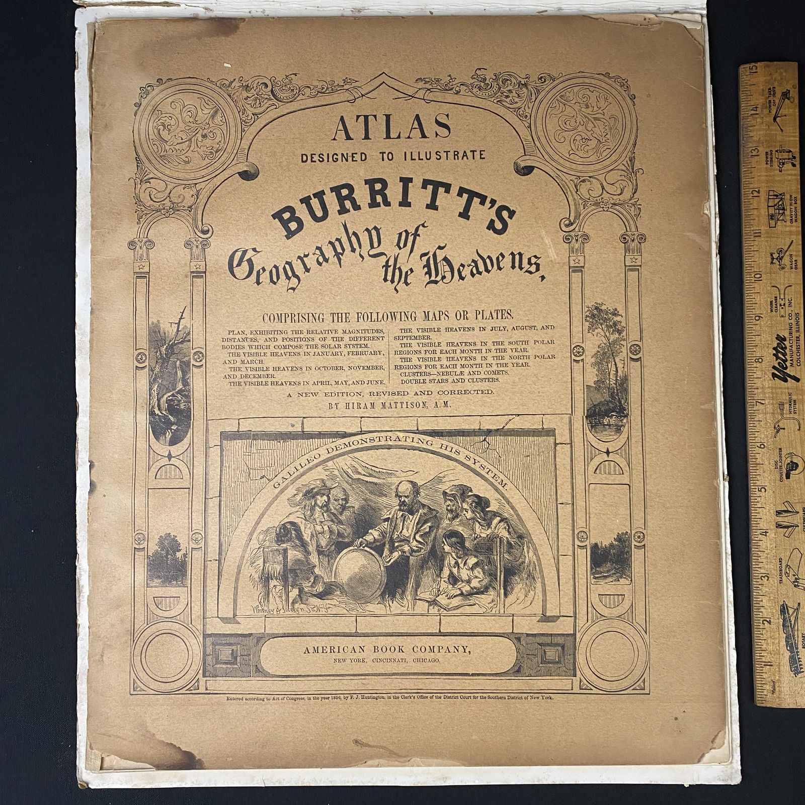 1856 Burritt's Geography of the Heavens Book: 1856 Burritt's Geography of the Heavens. The Book was published by the American Book Company. This is a revised edition corrected by Hiram Mattison.