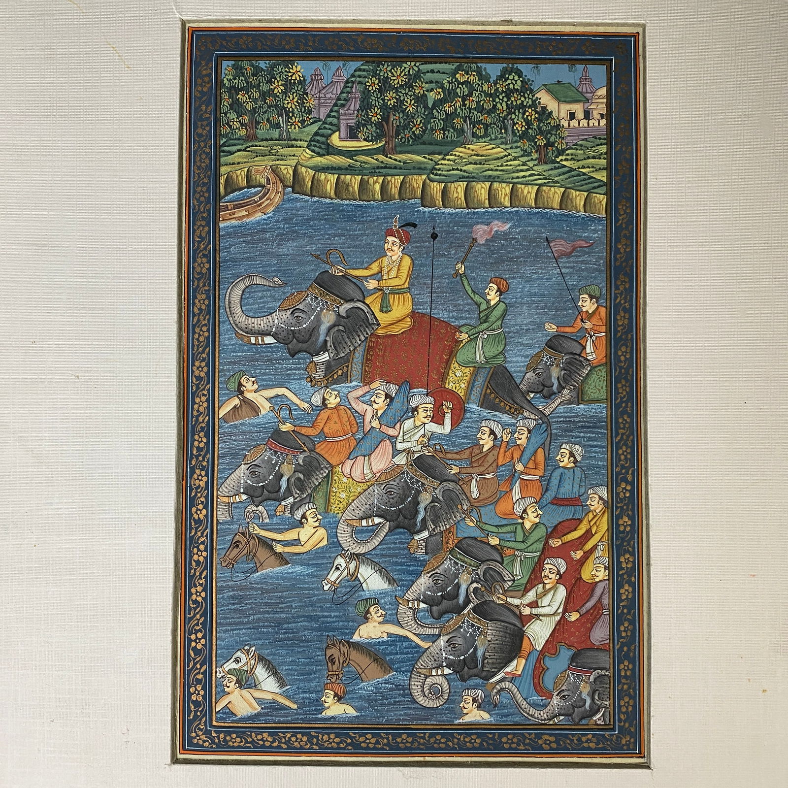 Mughal Style Painting on Silk Crossing the River (1 of 11)