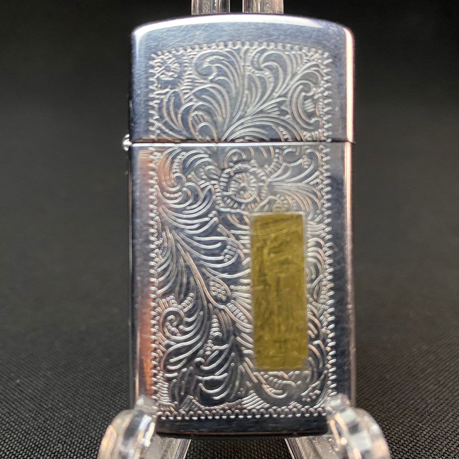Chrome Slim Zippo Engraved Floral Design, and Initials Engraving Box, Empty, and Sealed. (1 of 10)