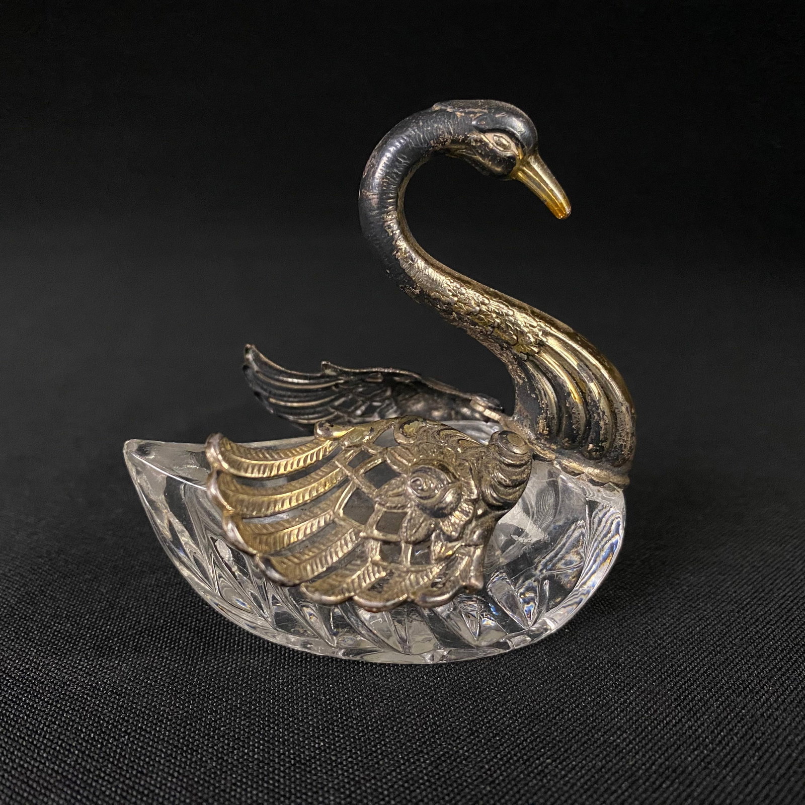 Sterling Silver Lead Crystal Swan Salt Cellar with Sterling Silver Wings (1 of 11)