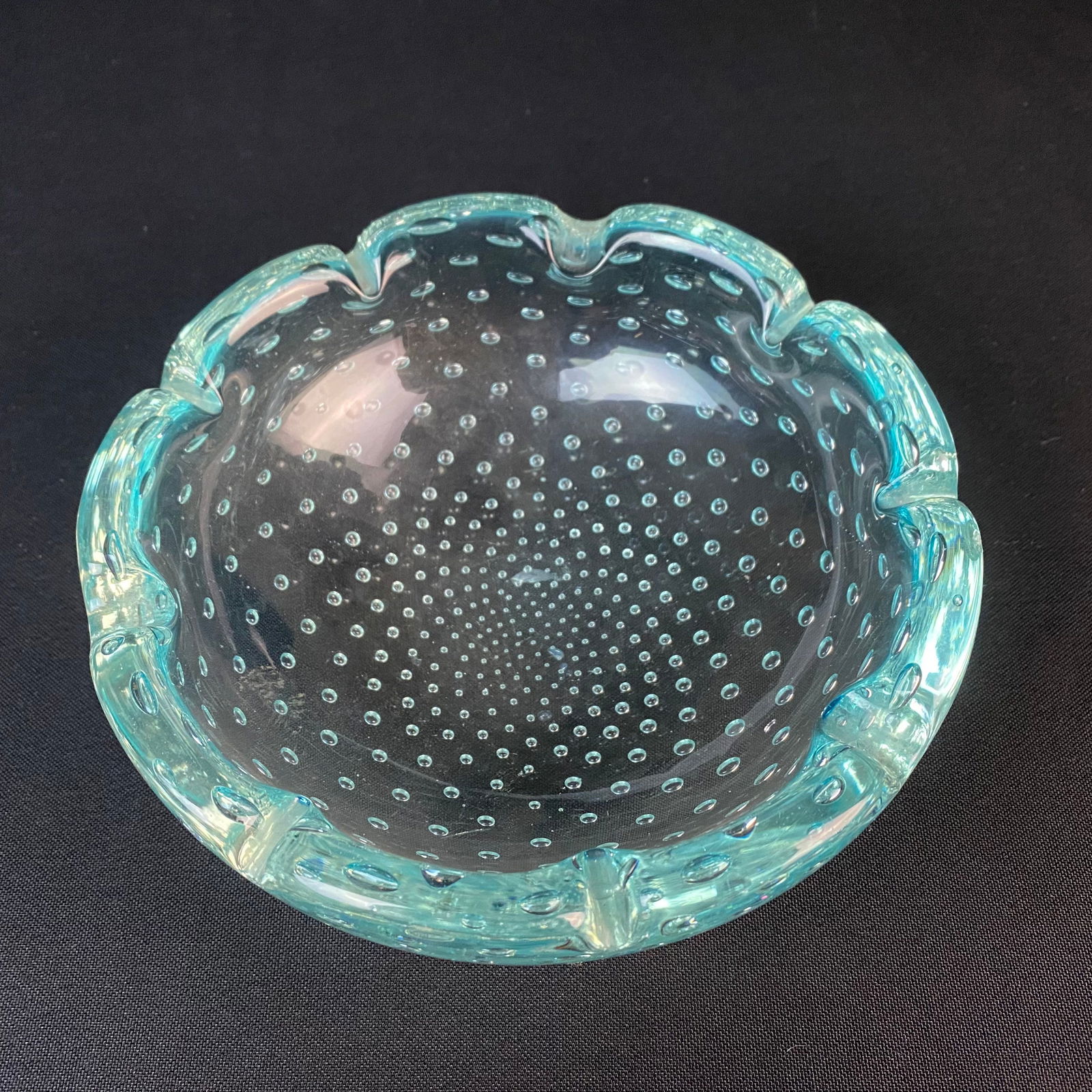 Mid Century Aqua Blue Murano Bullicante Glass Ashtray (1 of 2)
