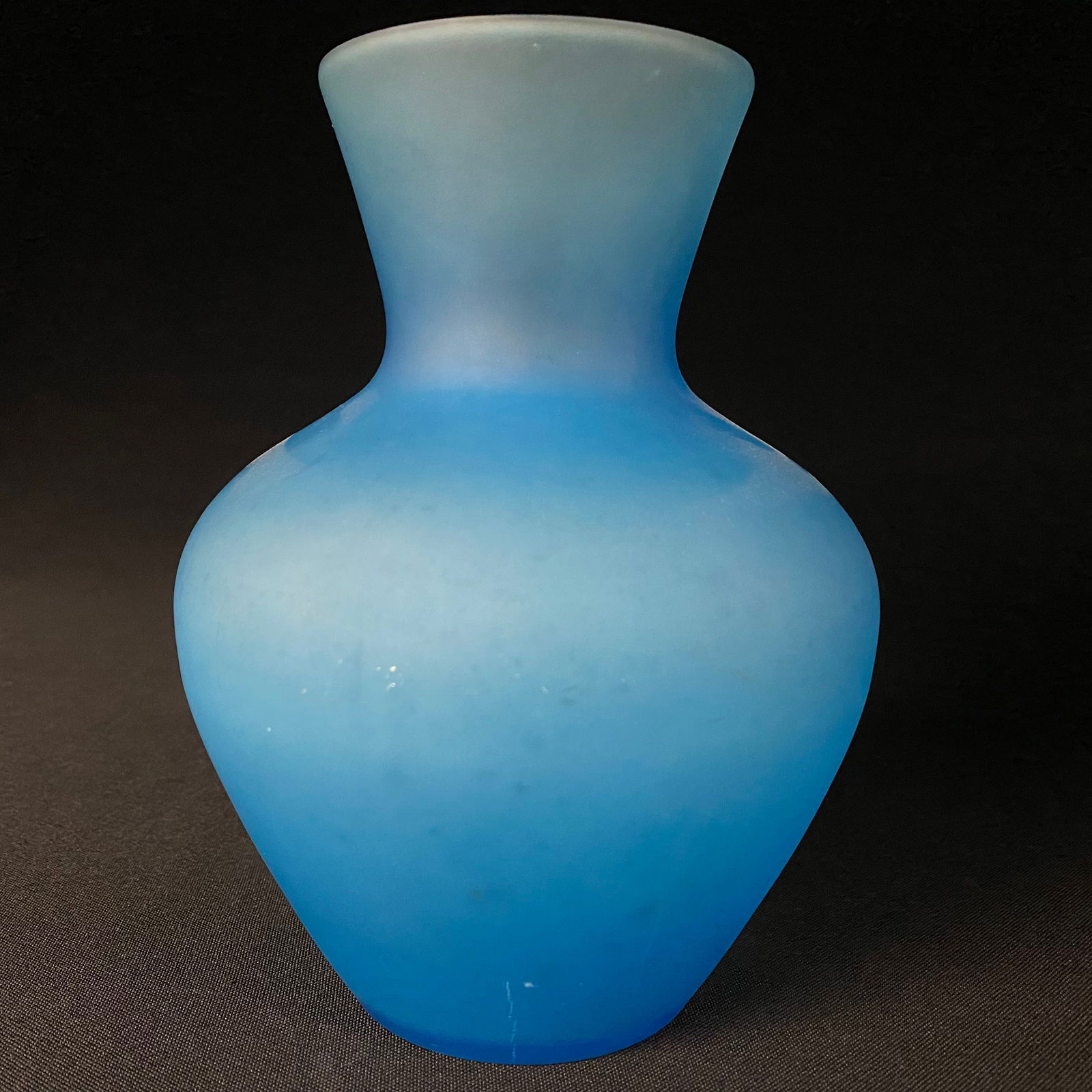 1973 Vintage Westmoreland Aqua Blue Satin Mist Glass Vase Mary Gregory Style, Signed: 1973 Vintage Westmoreland Aqua Blue Satin Mist Glass Vase Mary Gregory Style, Signed. This Vase was hand crafted and glazed, and is signed and dated E. Brown 1973. It is in excellent condition with ve