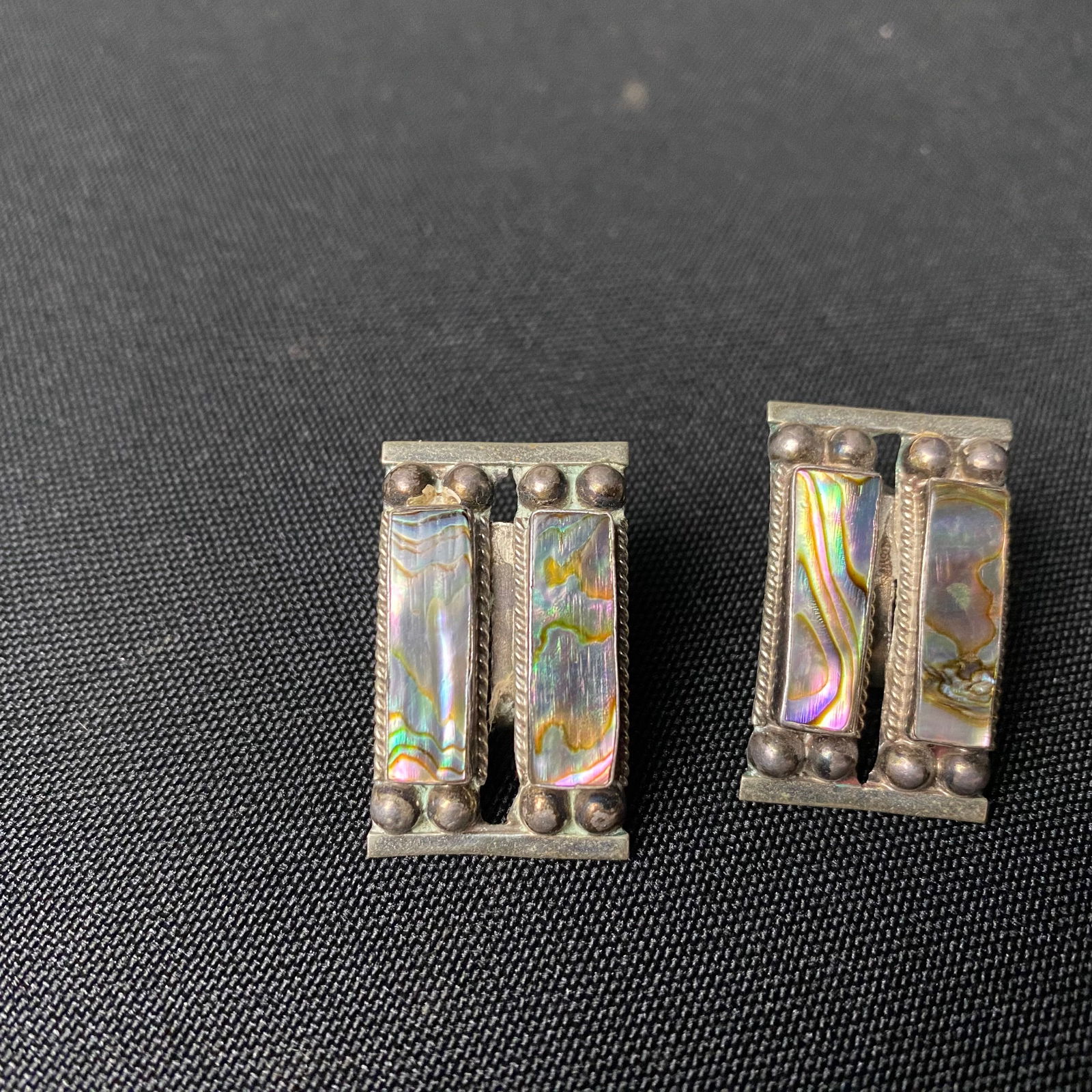 Sterling Silver and Abalone Curved Rectangular Screw Back Earrings - 2