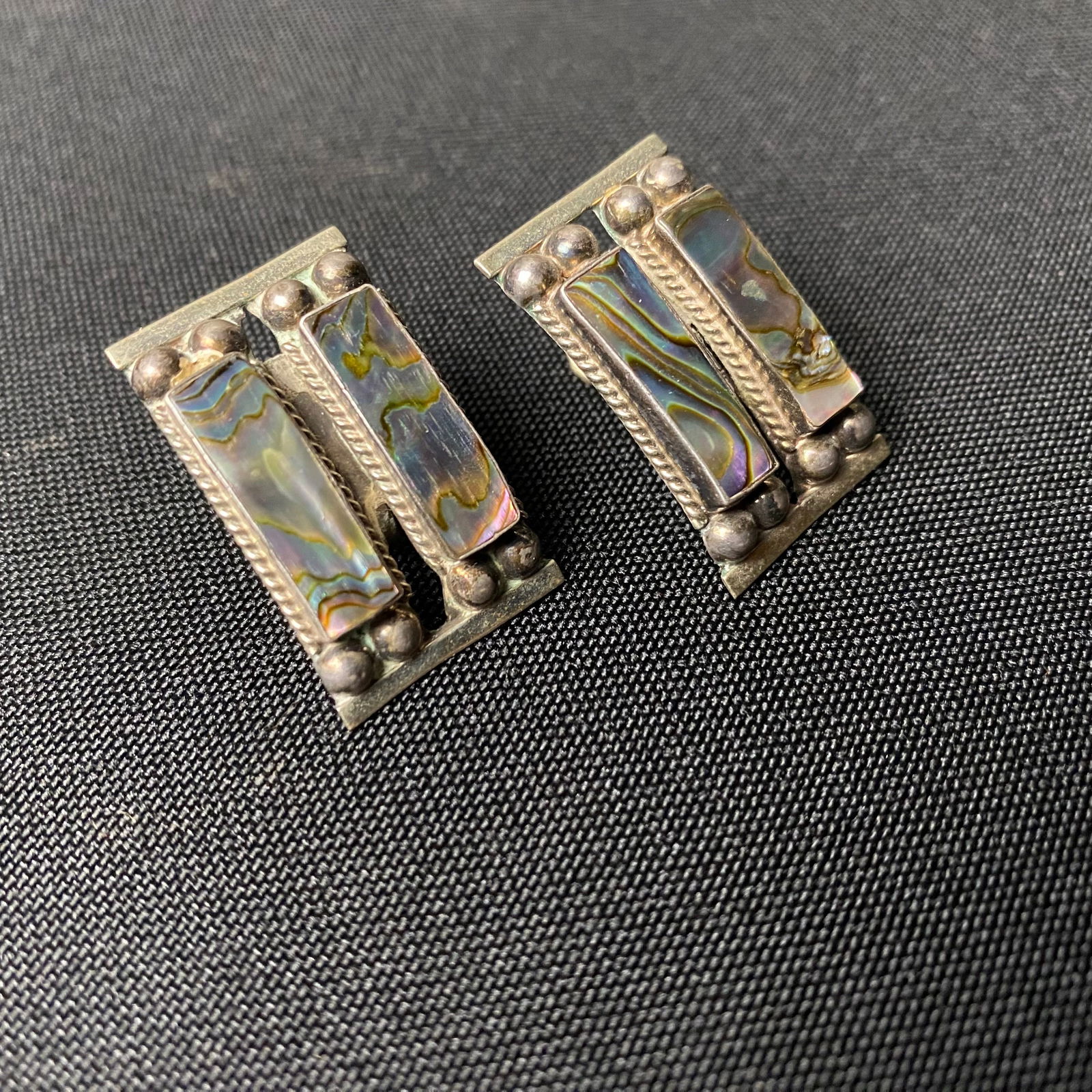 Sterling Silver and Abalone Curved Rectangular Screw Back Earrings - 3